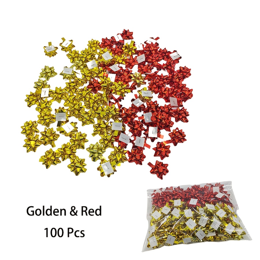 TEMU 100 Pezzi Fiocchi a Stella per Confezioni Regalo, Mini Fiocchi Metallici Autoadesivi, 1 Pollice Oro Fiocchi Regalo Natalizi, Piccole Decorazioni