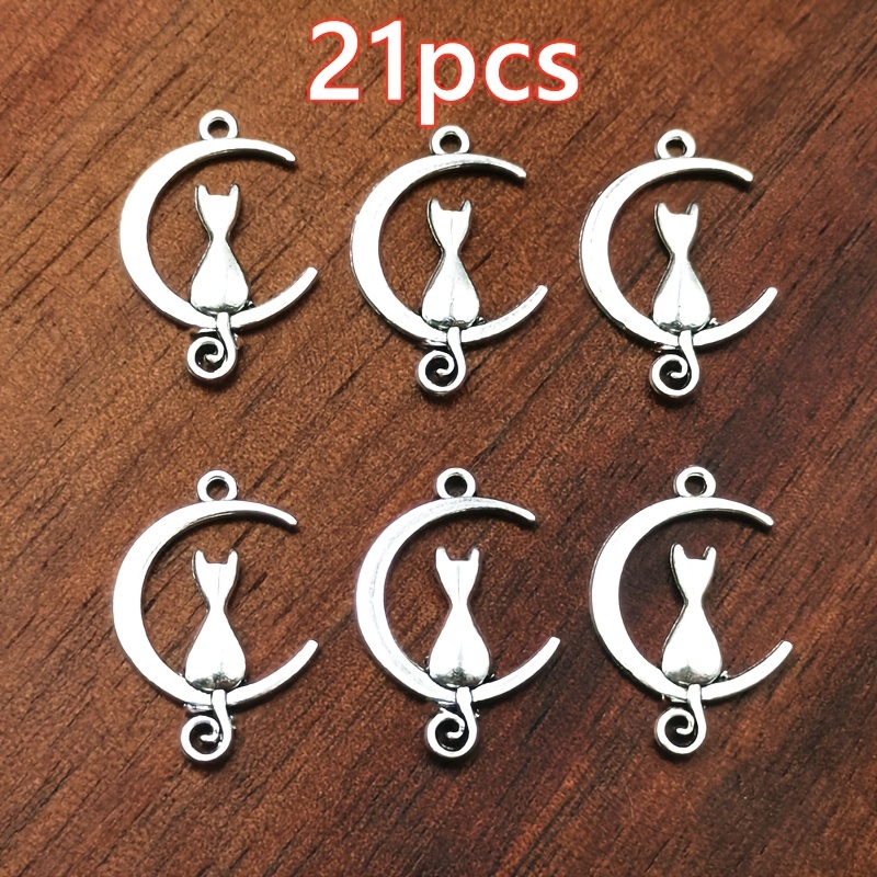 TEMU 21pcs Moon Cat Charm Pendant, Women's Fashion Pendant, Handmade Necklace Earrings Bracelet Additions, Bohemian Style Jewelry Components, Jewelry