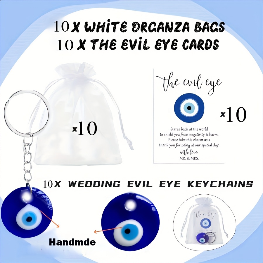 Image of 30pcs Large Gauze Bag Blue Eye Keychain Set 10pcs 10pcs Gauze Bags 10pcs Paper Cards Turkish Blue Eye Set