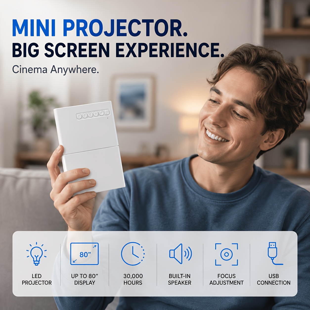 Prenosni Mini Projektor, 1080P Podpora za Domači Kino Projektor z Povezavo za Telefon, Kompakten Filmski Projektor za Kampiranje, Spalnico,