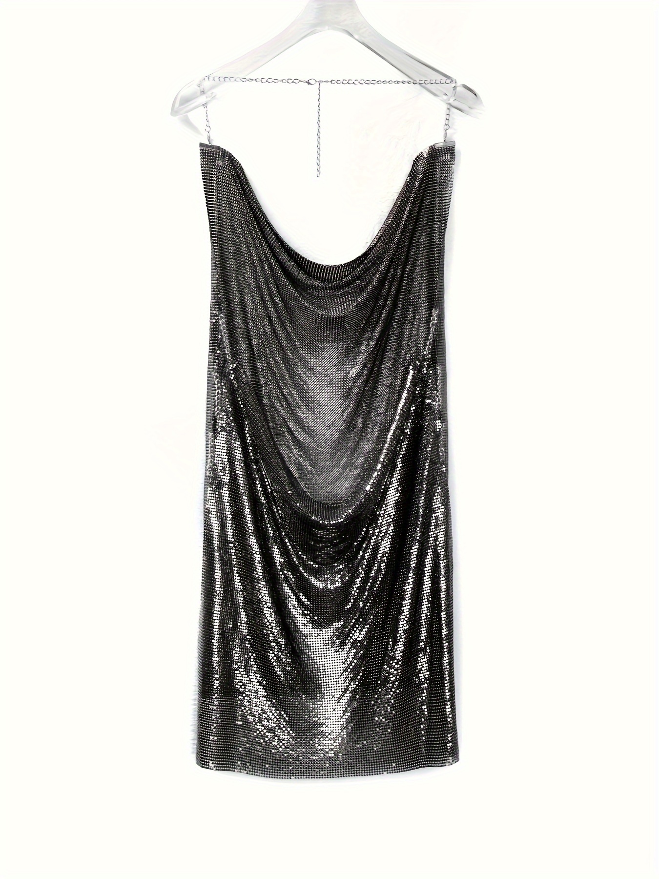 low cut backless chain strap deep v sequin dress front short - Temu