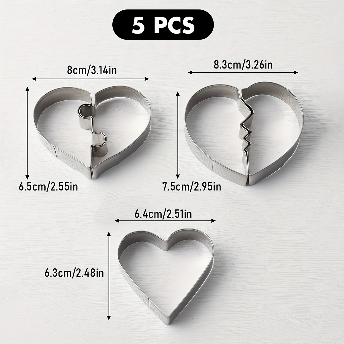 5 Pieces Creative Heart Puzzle Cookie Cutters - 430 Stainless Steel Baking Tools For Treats