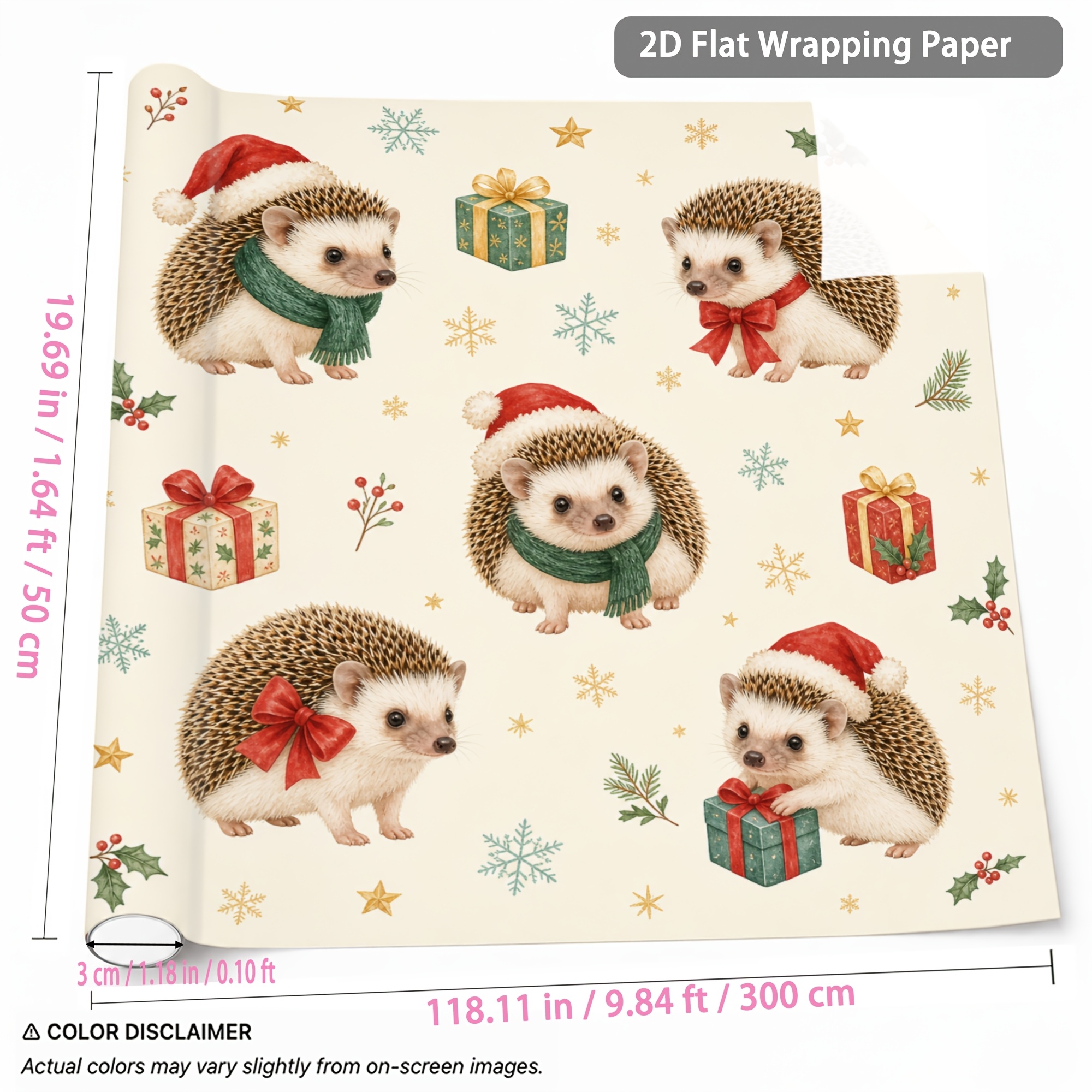 TEMU 1 Rouleau de Papier Cadeau de Noël 1.64Ft X 9.84Ft Hérisson Boîte Cadeau de Neige Motif Étoile Papier Cadeau pour Emballer Cadeaux Fête d'Année
