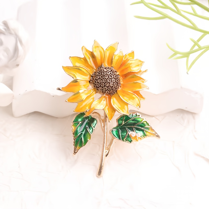 E-shop Vintage Emaille-Sonnenblumen-Brosche - Gelbe Blumen-Anstecknadel, Luxuriöse Reversnadel für Frauen, Lebendiger Sommer-Schmuckaccessoire