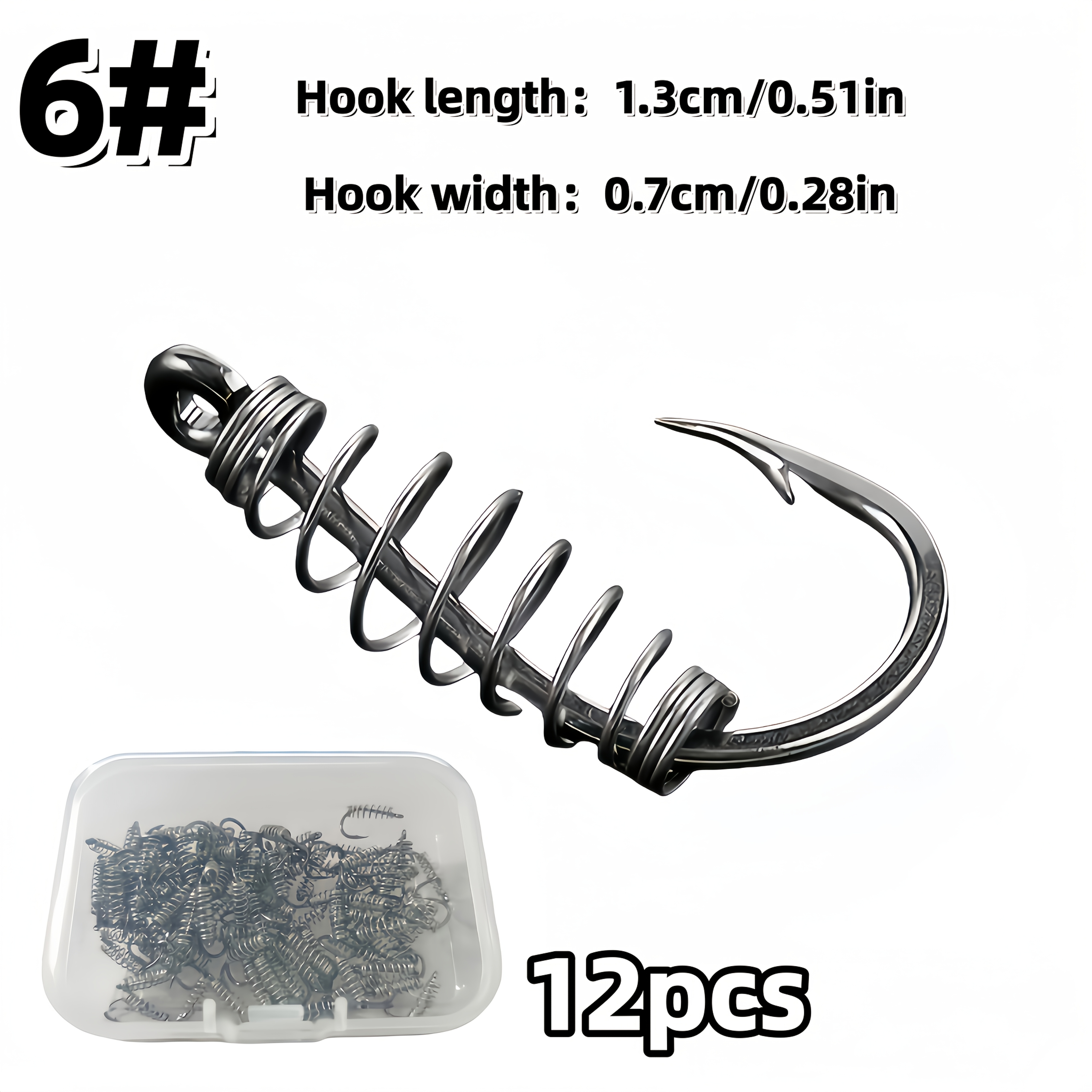 TEMU 12pcs/box Black Fishing Hooks With Spring Rings Anti-scattering Bait Atomization Long-lasting Hook Tip Outwardly Curved High Rate Practical