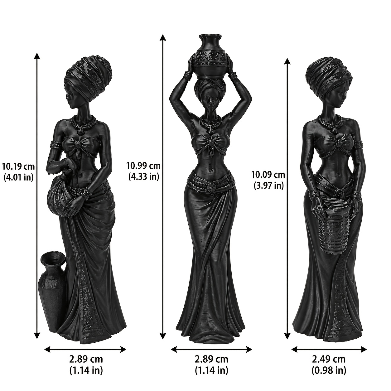 TEMU 3pcs, African Female Figure Sculpture Ornaments, Distressed Relief Craft, Exquisite Ethnic Style Women's Holding Jar Statue, Artistic Desktop