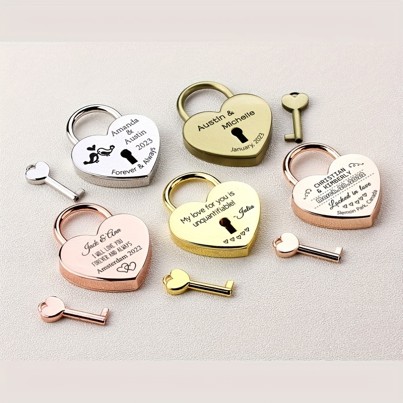 

Customized Heart-shaped Key Lock, Personalized , Love Padlock, Customized Wedding Engagement Anniversary Commemorative Couple Gift, Honeymoon Gift