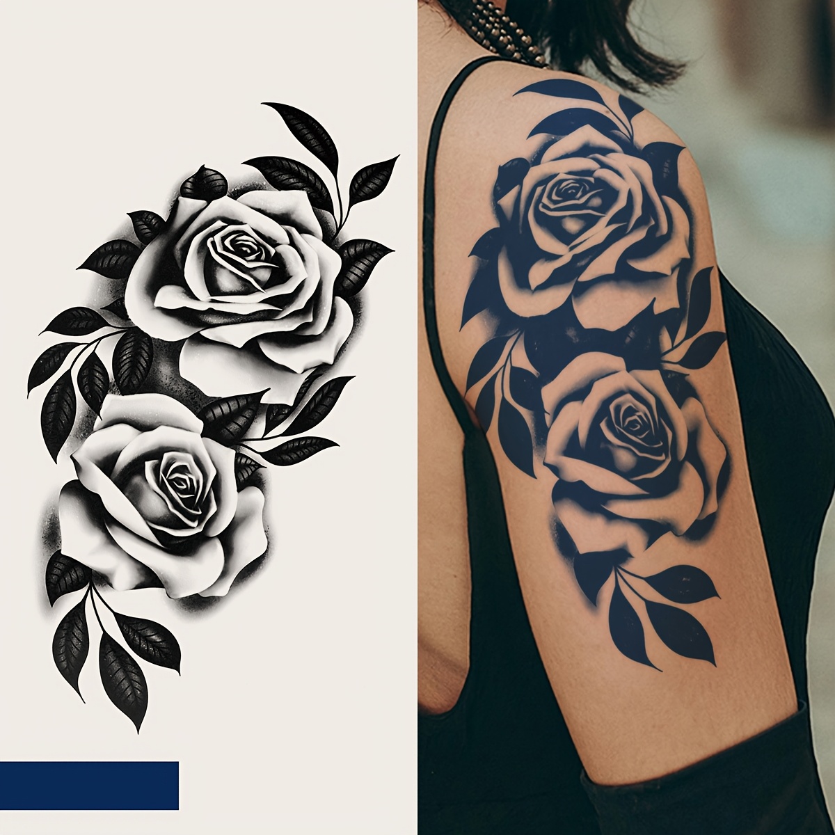 Herbal Juice Semi-permanent Sticker Rose Pattern 14 Days Non-fading Non-reflective Daily Party Holiday Gift Large Arm Chest Abdomen Back Temporary Tattoo Stickers 1pc