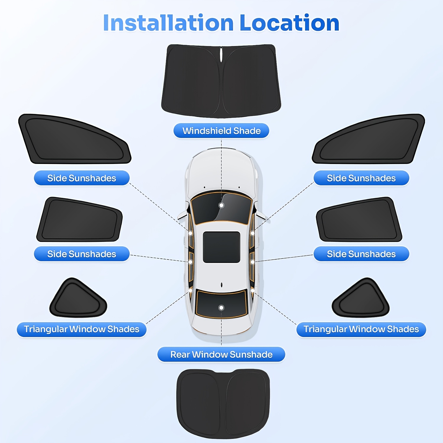 TEMU 8pcs 8pcs Car Window Sunshade Set | Fits Model Y 2025-2026 Latest Model Front Windshield And Side Windows And Rear Window Full Set Black