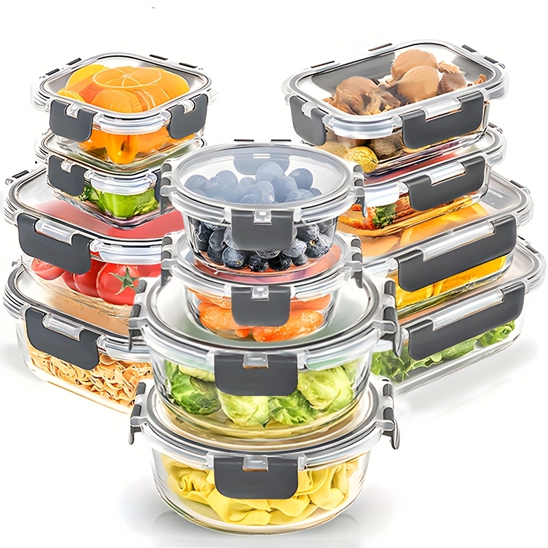 24 12containers 12lids glass meal preparation containers reusable and stackable food storage containers with lids leak proof for camping picnics schools offices and colleges kitchen storage boxes kitchen gifts