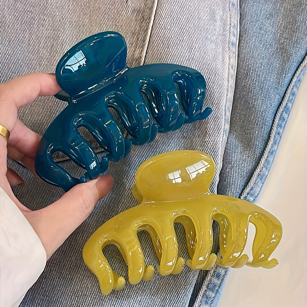 E-shop 2er-Pack Damen Haarspangen aus Kunststoff mit Alligator-Motiv -Farben Blau/Gelb/Weiß, Größe 4.5In, , elegant, minimalistisch, einfach, geeignet