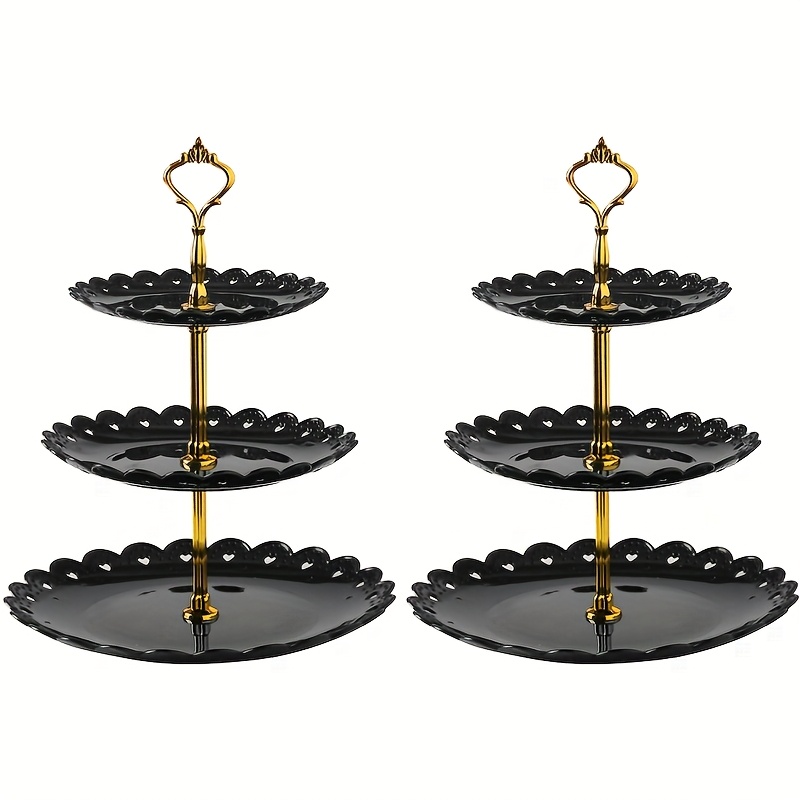 2pcs Small Three-tier Plastic Dessert Display Stand, European-style Buffet Cake Dessert Serving Tray, Display Rack, Fruit Plate, For Home Weddings, Festivals, Parties, Christmas, Halloween, Easter