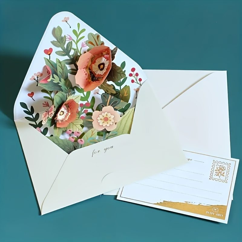TEMU 1pc Flower Style Greeting Cards With Envelope, Creative 3d Greeting Cards Eid Mubarak