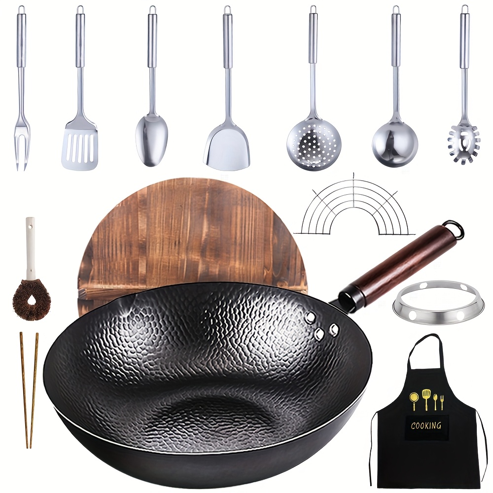 TEMU 1 Set Of Wok With A Lid - Nonstick, Heat-resistant Cooking Surface - Versatile Wok Suitable For All Types Of Stovetops, Comes With Cooking Additions For Easy Sautéing And Cooking