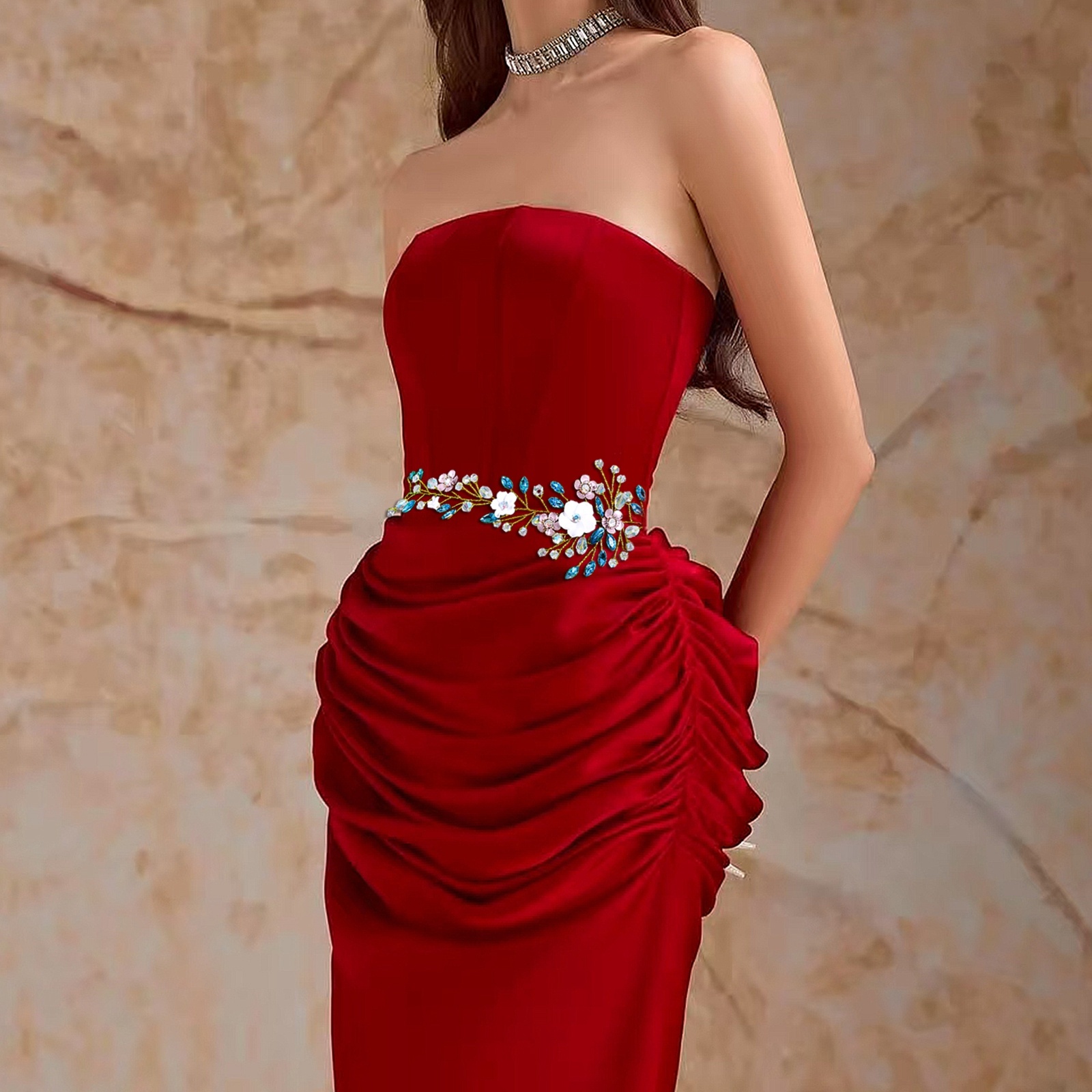 Novia Cinturon De Flores Para Vestido Rojo Cinturones De Mujer