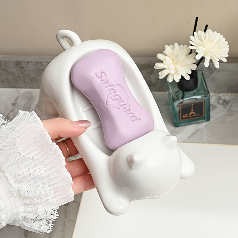 Adorable Cat-Shaped Soap Dish - Non-Accumulating Drainage Design, Durable Plastic Bathroom Soap Holder with Ventilation Holes, Lightweight & Portable for Shower, Bathtub, or Vanity Decor, Effective Water Drainage, Home Decor, Stylish Organizer, Sturdy Construction, Shower Organizer, Pet Lovers