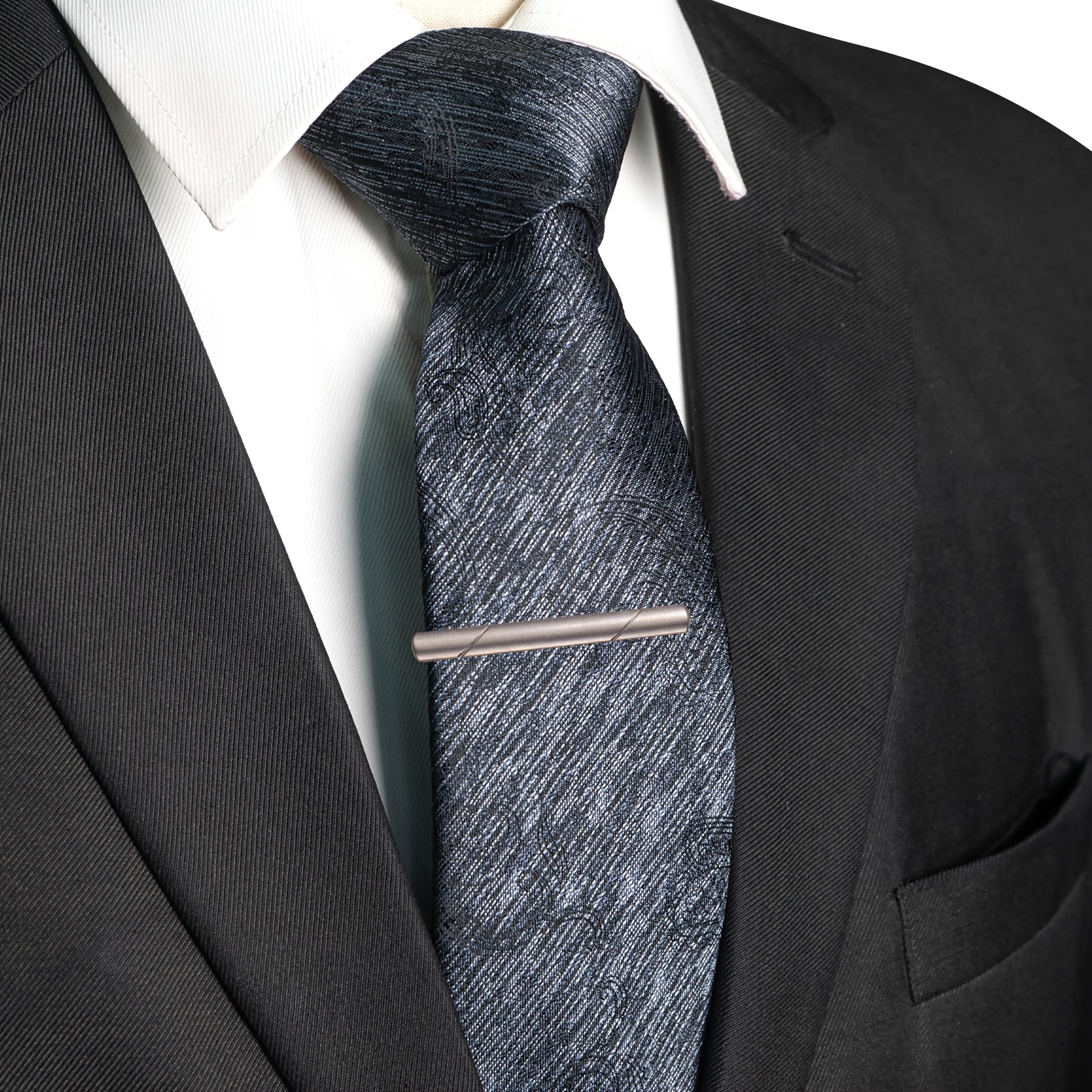 Heather Texture Paisley Jacquard Necktie and Tie Clip Set
