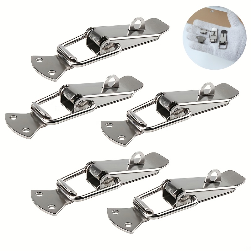 TEMU 5pcs Stainless Steel Toggle Latches - Spring Loaded Clamp Clips For Boxes, Cases & Crates - Durable Snap Lock Mechanism With Serrated Grip For