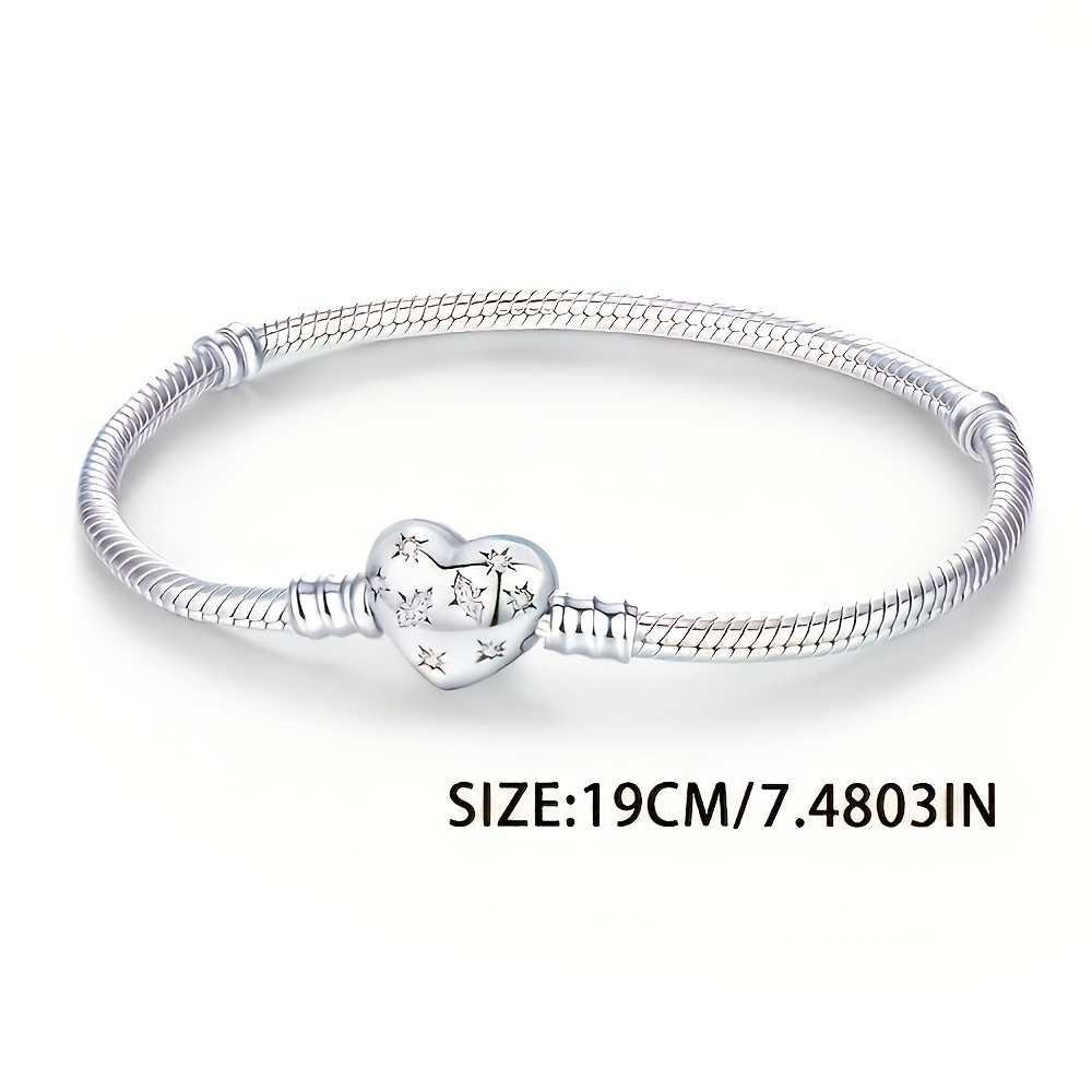 1pc Elegant 925 Silver Plated Valentine's Day Bracelet Bracelet Snake Bone Chain For Women Pendant Charm Beaded Jewelry Making, Easy And Romantic Design, Ideal Gift For Lovers, For Daily Wear