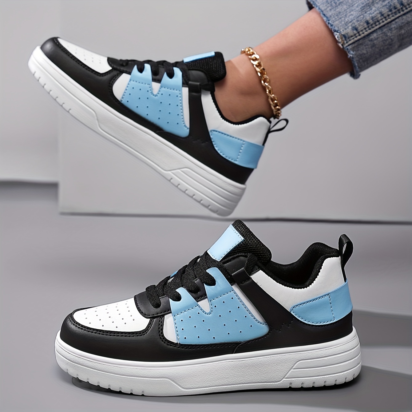 

Women's Colorblock Casual Sneakers, Lace Up Platform Soft Sole Walking Skate Shoes, Low-top Comfort Running Trainers