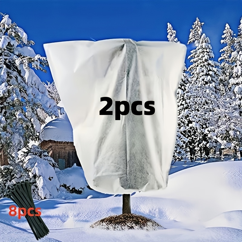 TEMU Lot de 2 Housses de Épaissies contre le Gel pour Plantes à Cordon de Serrage, Grands Sacs de Hivernaux -froid avec Fermeture Éclair pour une