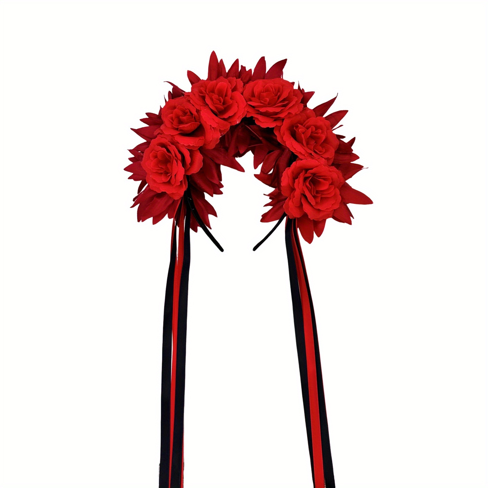A Floral Headband For Of The Dead Celebration, Featuring A Vibrant Mexican Design, Perfect For Festivals, Halloween Parties, And Photography, Complete With Ribbons