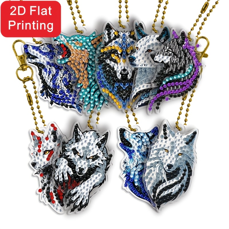 TEMU Ensemble de 9 pièces d'impression 2D/plat, ensemble de porte-clés de peinture de diamant personnalisée et , convient aux adultes, décoration