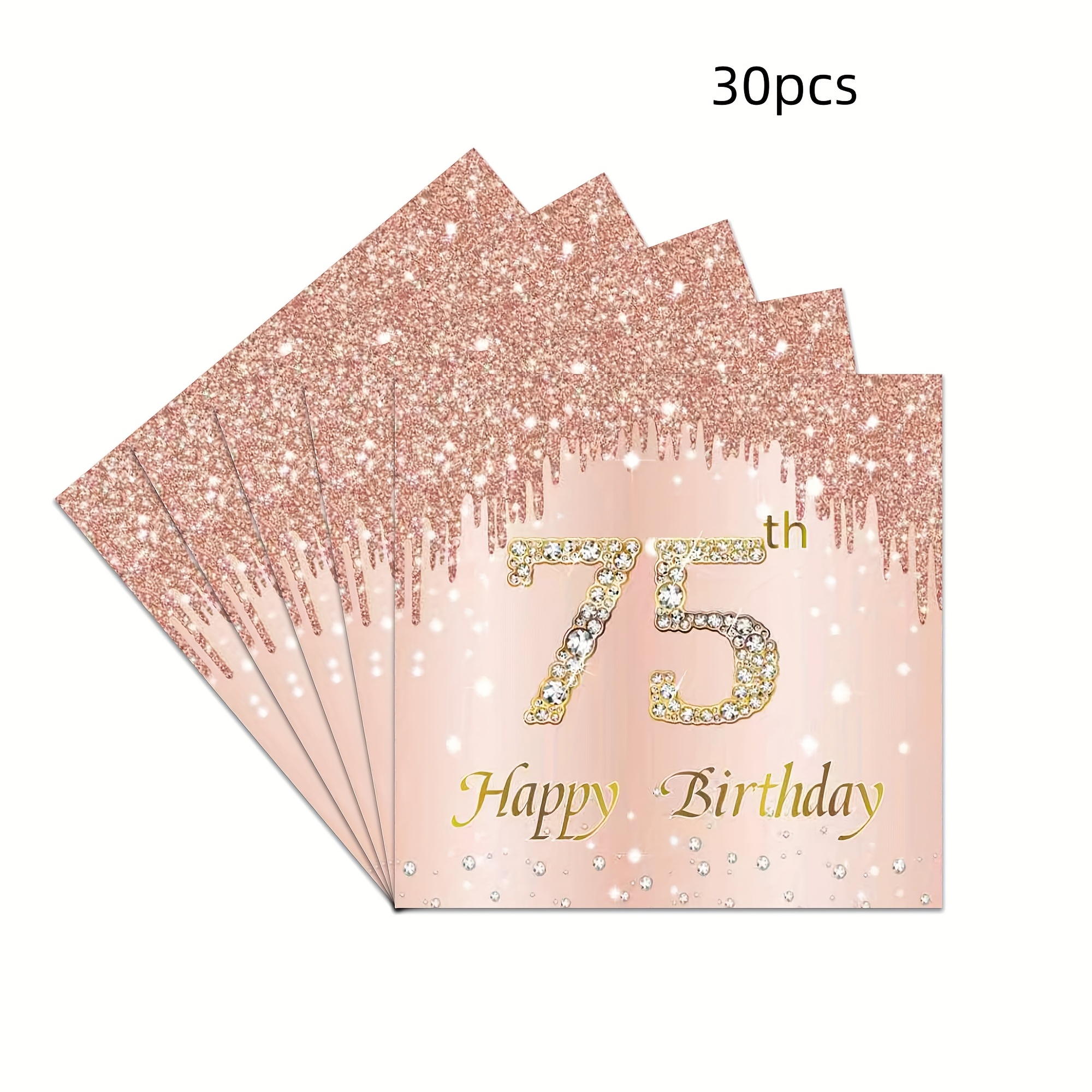 Image of 30-sheet Pack 75th Birthday Party Napkins Disposable Pink Glitter Diamond Party Tissues Suitable For 75th Birthday Anniversary Party Decoration Supplies 6.5 X 6.5 Inches For Halloween、christmas