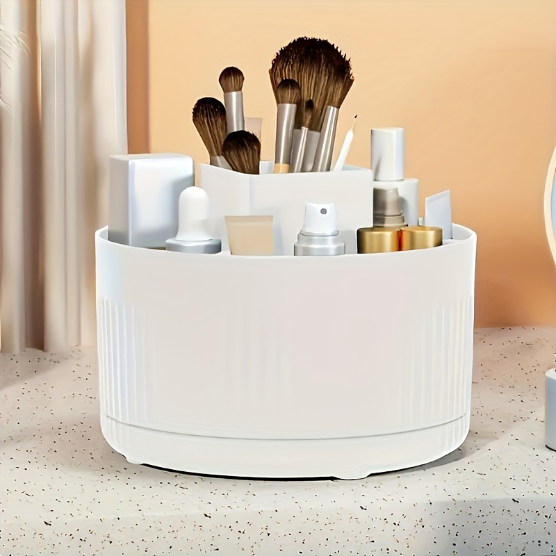 360 degree rotating makeup organizer large capacity durable abs plastic cosmetic storage box with brush holder white ideal for bedroom vanity and bathroom organization bathroom organizers and storage Product details 5