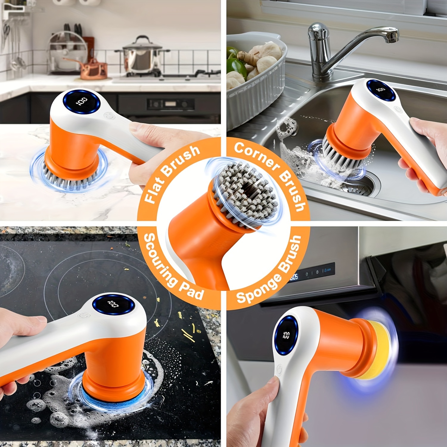 

Electric Spin Scrubber, Power Scrubber Cordless Electric Shower Scrubber With Digital Display And 5 Replaceable Heads, 2 Adjustable Speeds, Cleaning Brush For Bathtub, Floor, Tile, Window