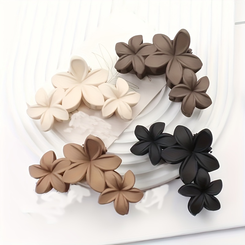 

4-piece Elegant & Cute Matte Flower Hair Claw Set - Versatile Shark Clip Hair Accessories For Women, Perfect For Valentine's Day