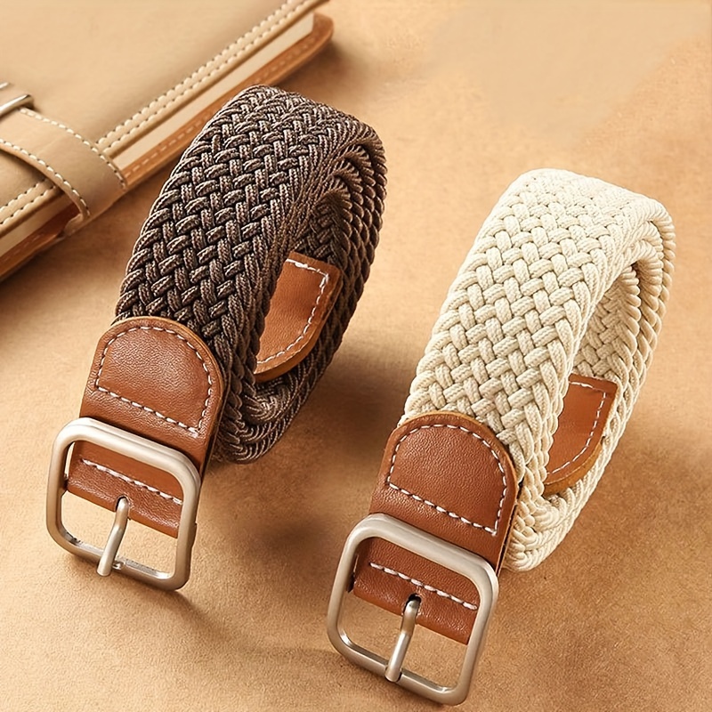 

Unisex Elastic Braided Belts For Women Men Classic Square Buckle Waistband Casual Jeans Pants Belt