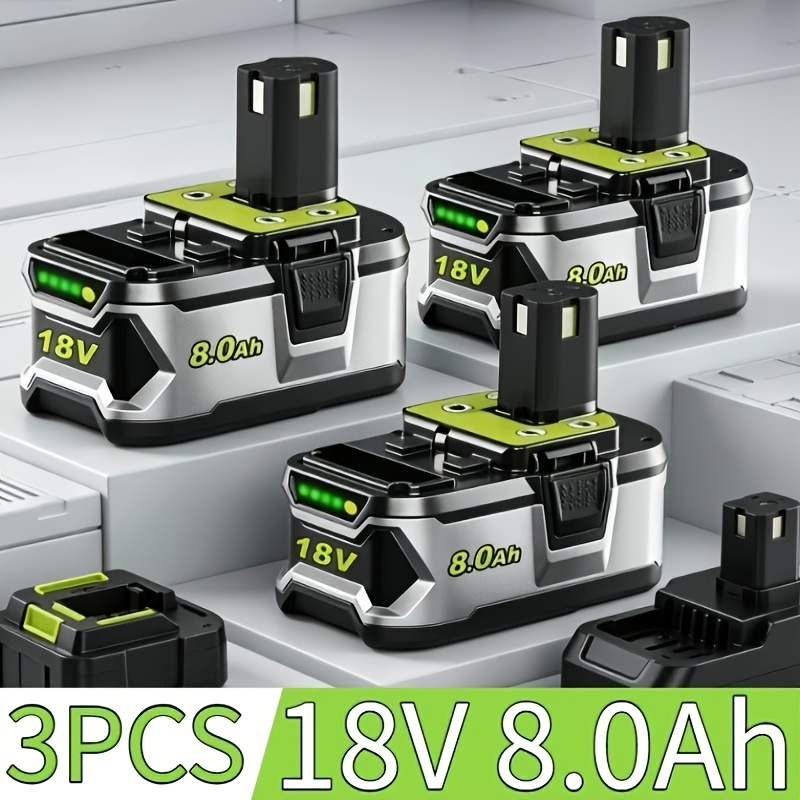 TEMU Lot de 3 batteries de rechange 18V 8.0Ah P109 pour batterie R- Plus 18V, batterie lithium-ion 18V haute capacité P104 P105 P106 P108 P107 P109