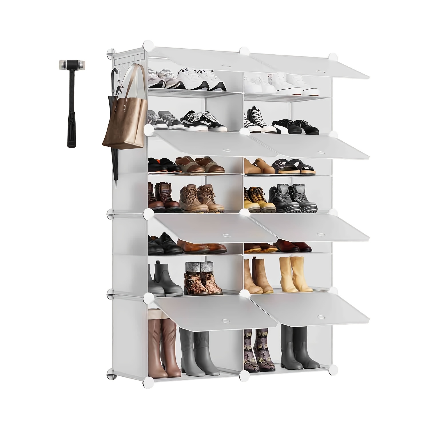 Shoe Rack With 6/8/10 Shelves, Pp Shoe Cabinet, Shoe Cabinet With Doors For Of Shoes, Slotted- Shoe Storage, Hallway Shoe Rack, Shoe Rack For The Living Room And Bedroom, Self-assembly Using A Hammer