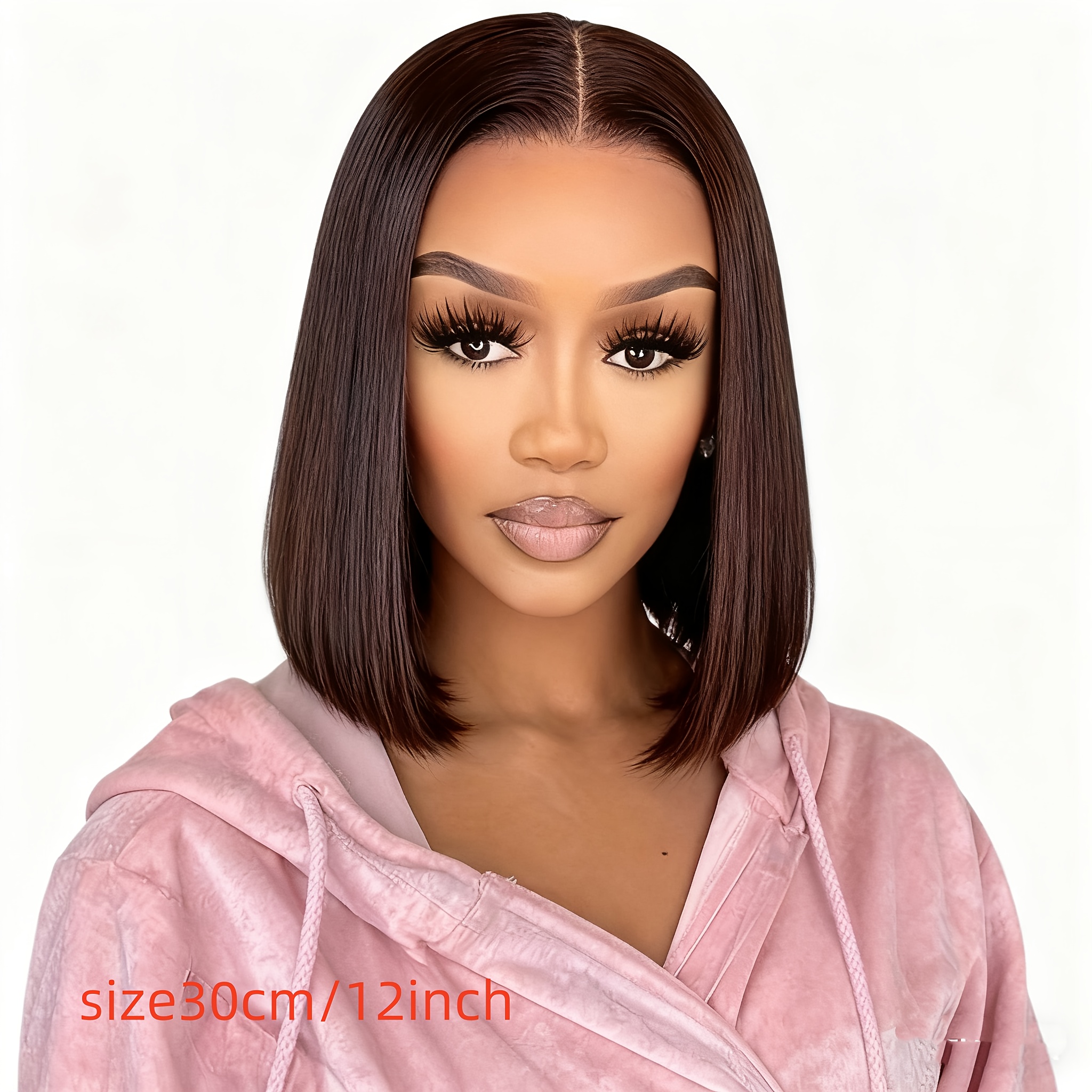 12-Inch Brown New Stylish Women'S Middle-Part Bob Wig, Perfect for Everyday Parties And Versatile Styles, Suitable for All Women with a Fluffy And Smooth Fit
