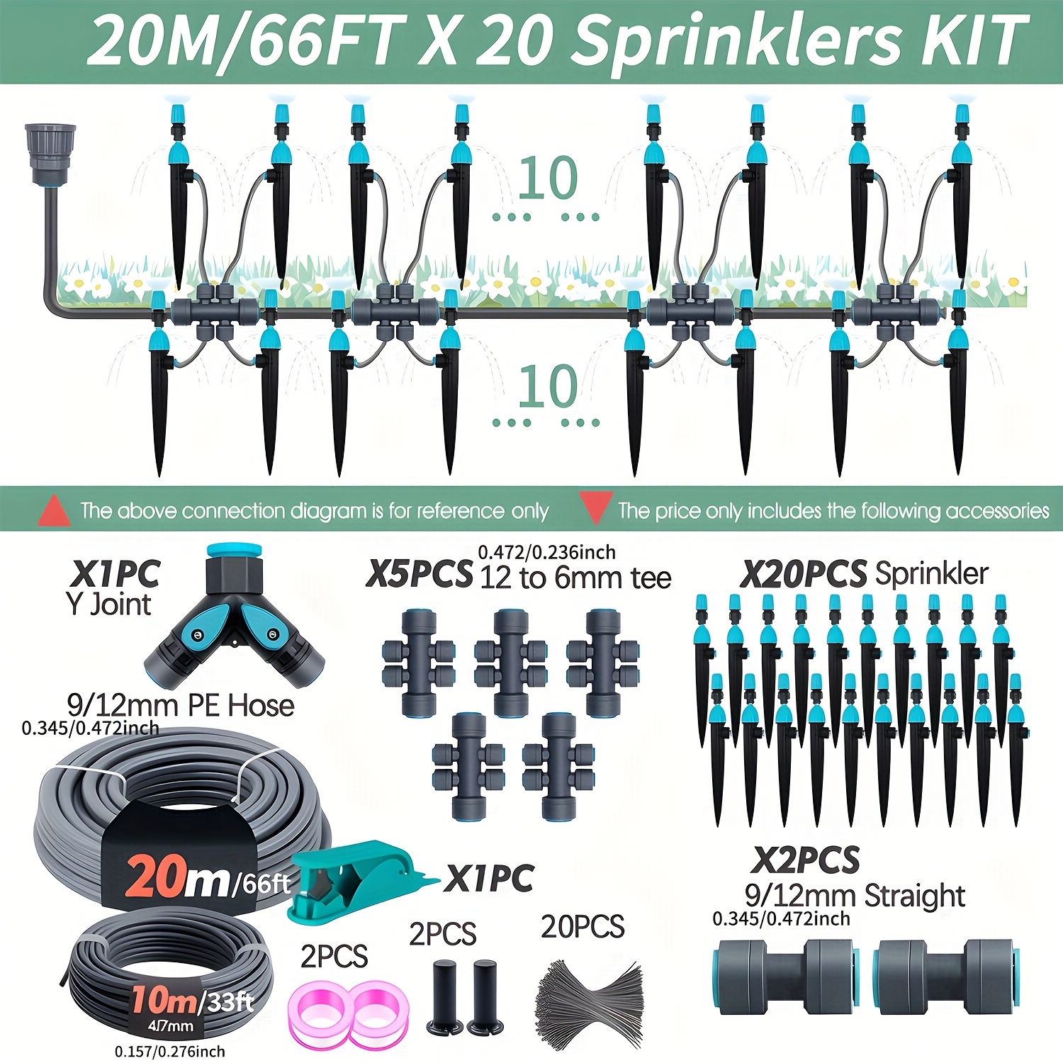 E-shop 3/8" Gartenbewässerungssystem 12mm PE-Schlauch 360° verstellbarer 2-in-1-Nebel-Schnellkupplung-Sprinkler-Mikrotropfer-Sprüher
