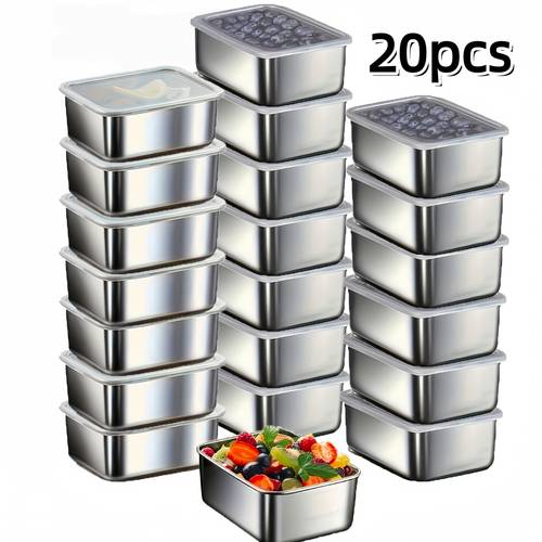 item picture 20pcs stainless steel food storage containers with clear lids space saving reusable fresh keeping for refrigerator stackable easy clean kitchen organizers for fridge freezer pantry ideal for meal prep outdoor picnics