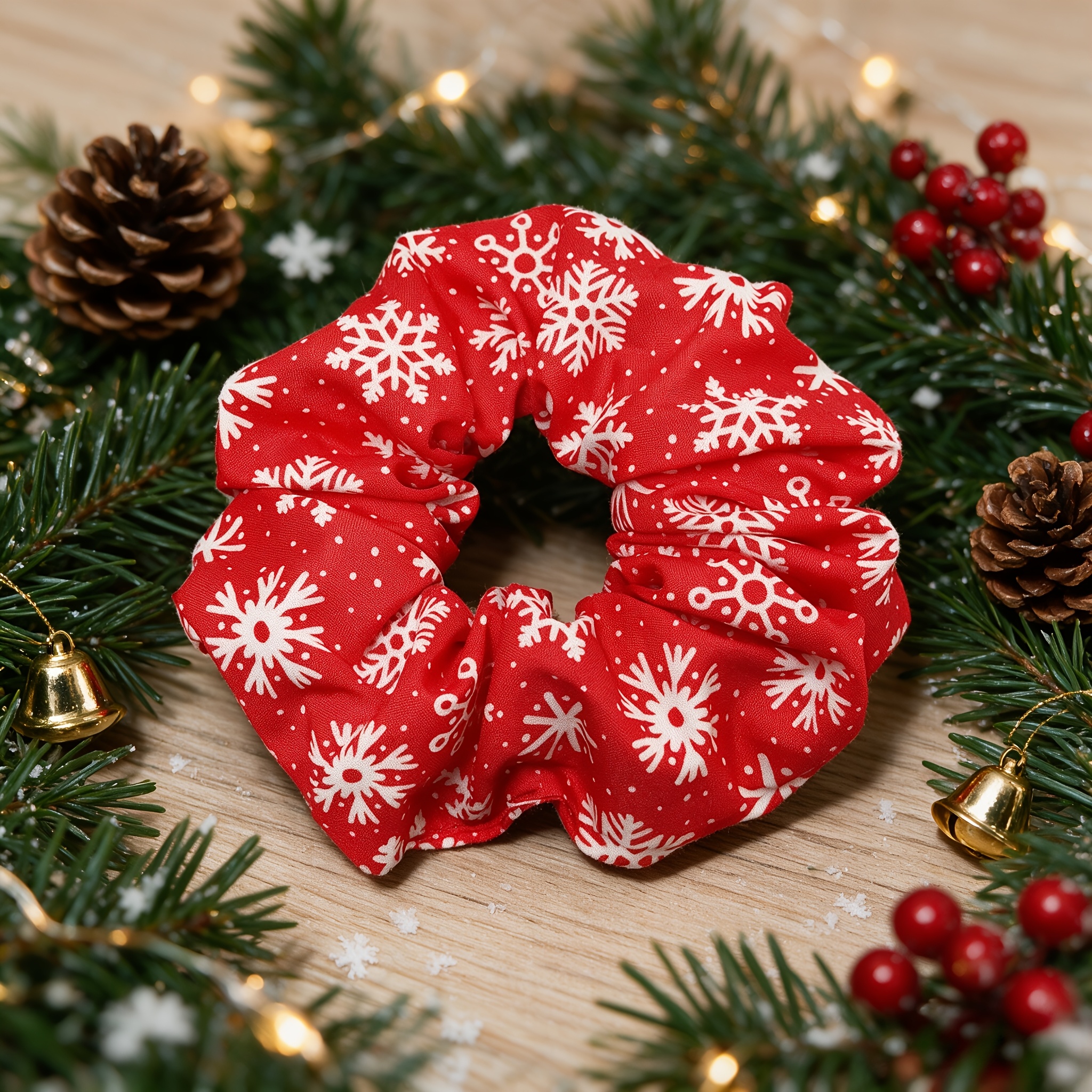 TEMU 1pc - Christmas Accessory Hair Bow Or Hair Tie, High-quality And Comfortable Fabric Red And White Snowflake Hair Bow, Suitable For Christmas