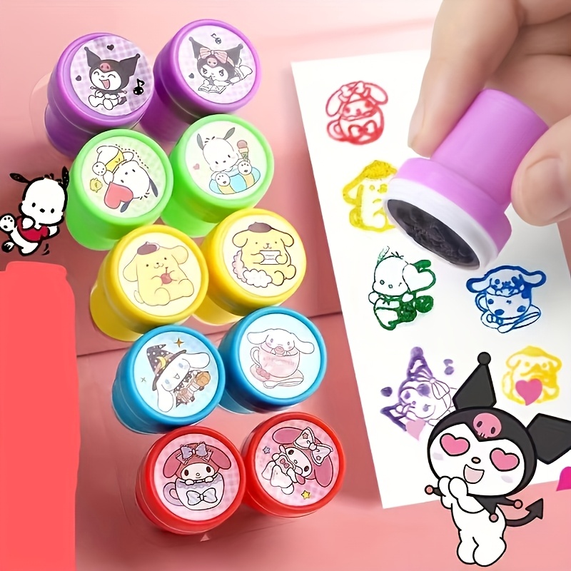 

10pcs Kawaii Stamp Set, Officially Licensed Cute , Plastic Construction, Compact And Portable Design, With Assorted Fun Patterns For Creative Stamping, For School And Office Use