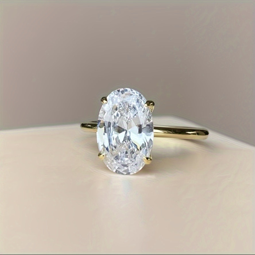 Golden S925 Silver Ring with Oval Claw Setting