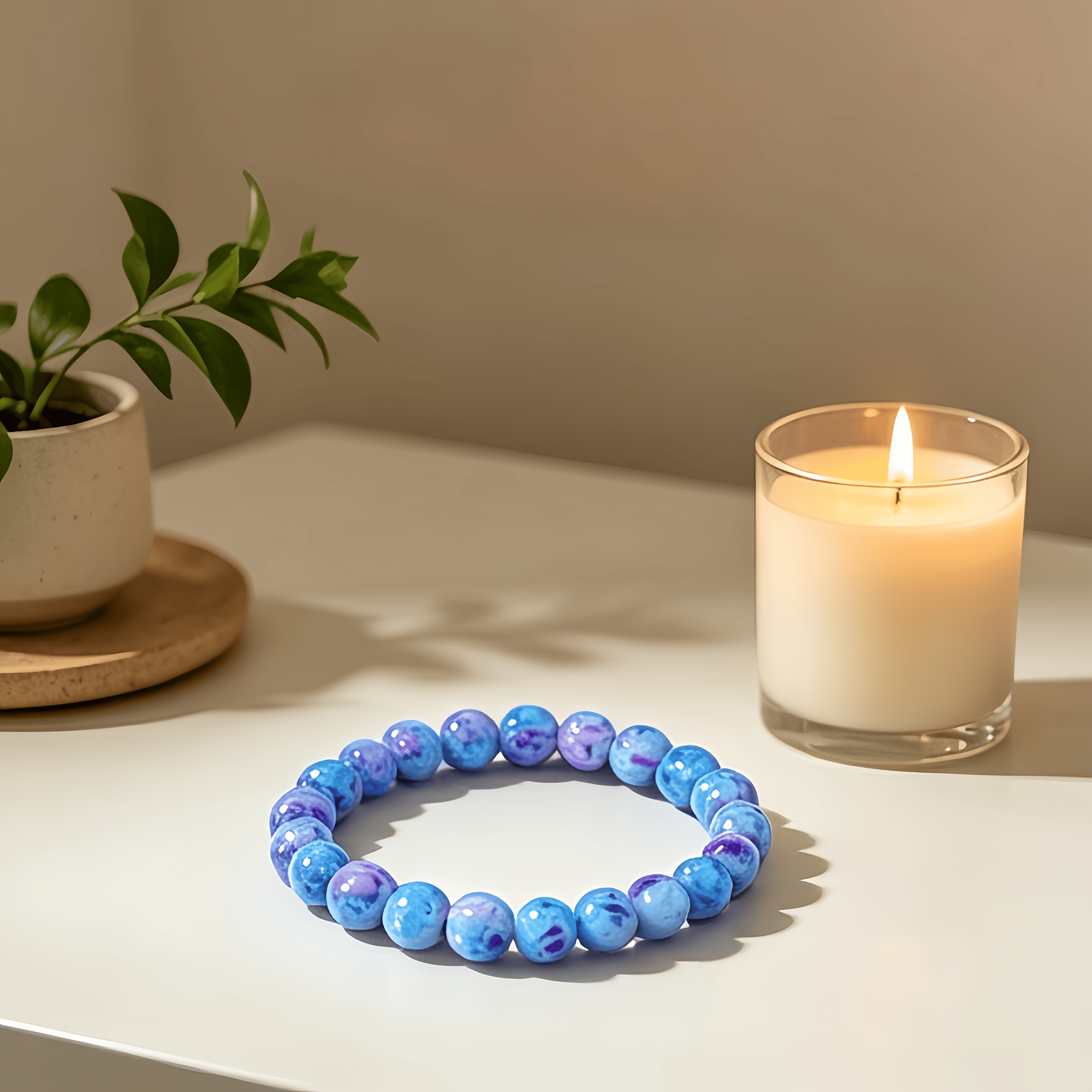 Unique Blue-Purple Gradient Bead Necklace, Minimalist Design