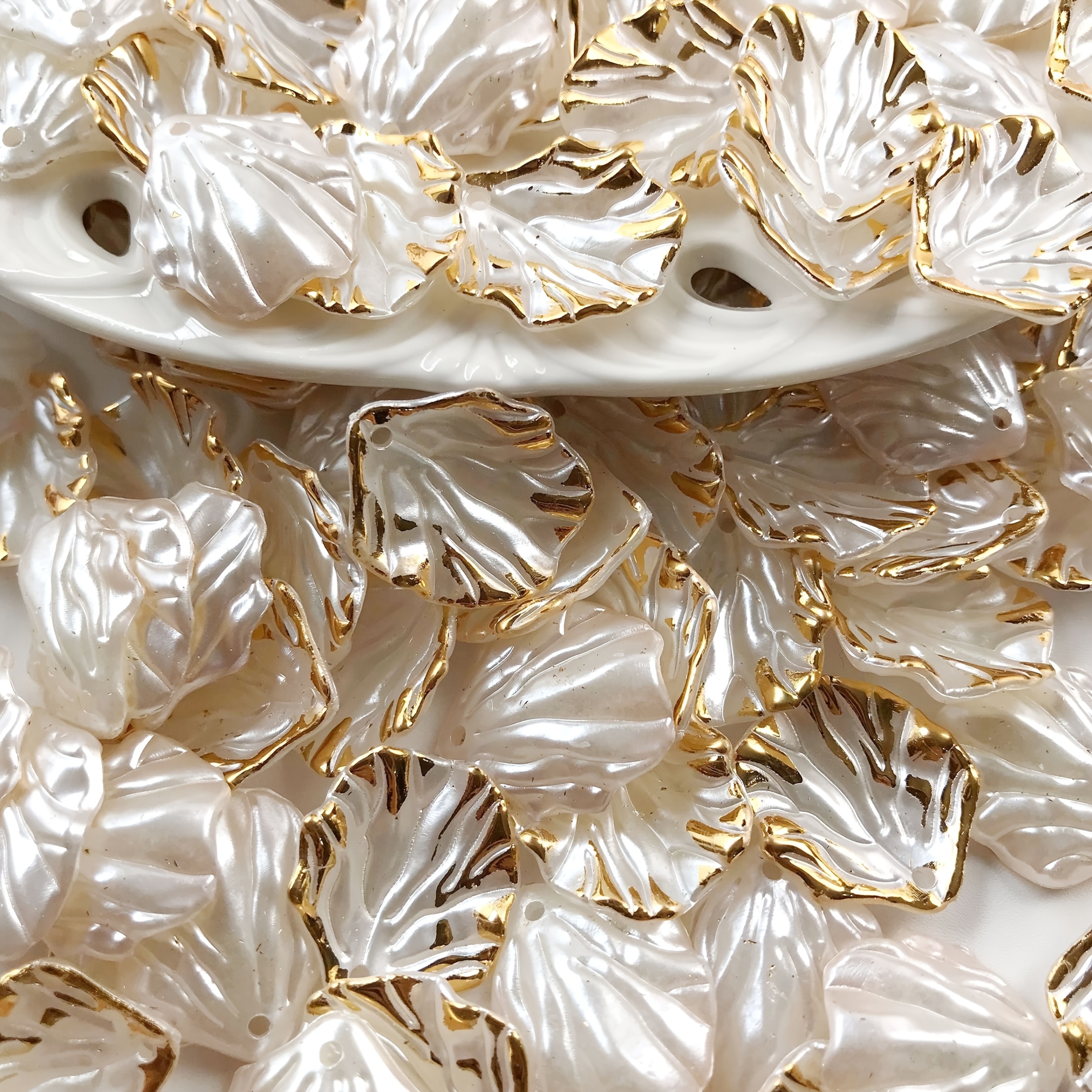 TEMU 180pcs 20mm White Shell Shaped Acrylic Beads, Creamy Petal Bead Caps For Diy Crafts, Jewelry Making, And Phone Case Embellishments