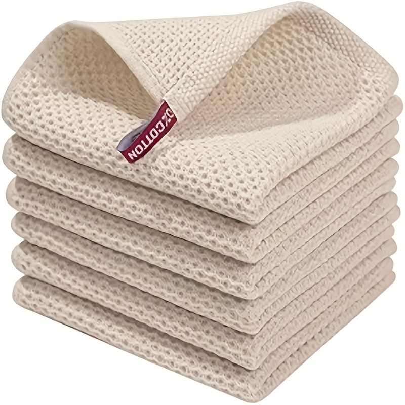 Image of 6pcs Waffle Weave Dishcloths, Cotton, 12x12 Inches, Suitable For Cleaning Kitchen, Bedroom, Living Room, Lightweight, Suitable For Dishes, Countertops, Car Cleaning, Hygienic, Convenient, And Clean