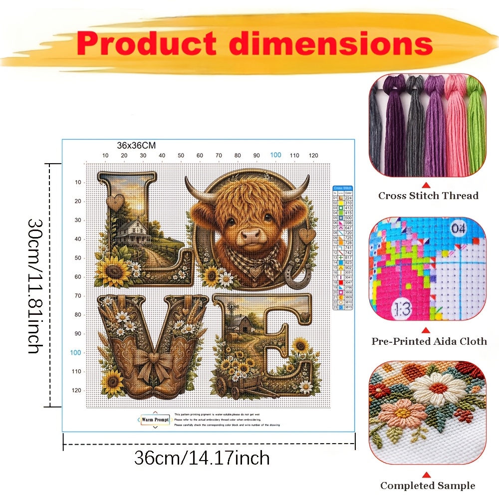 LOVE Highland Calf Themed 11CT Cross-Stitch Kit