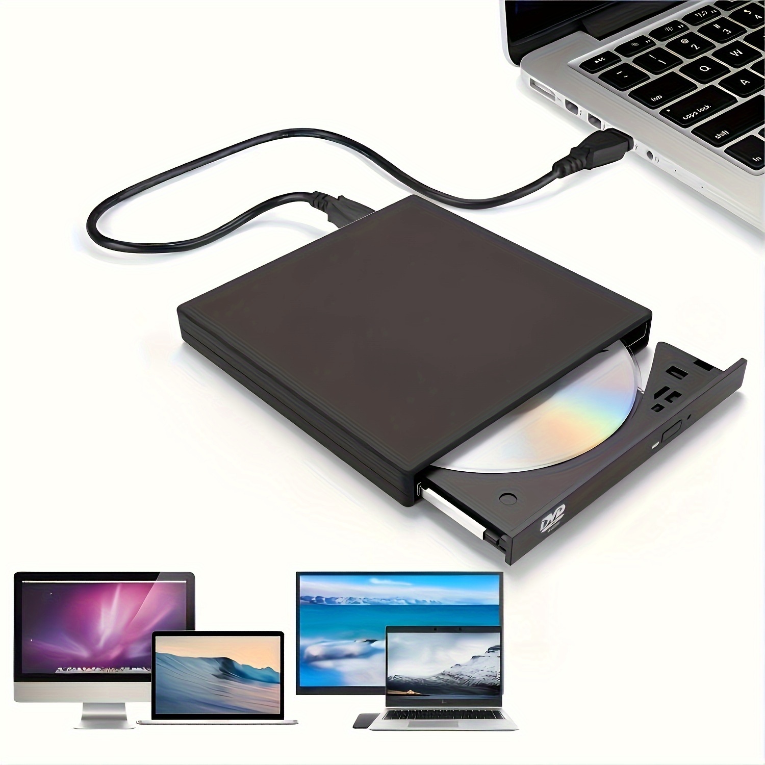 

External Cd Dvd Drive, Usb 2.0 Slim Protable External Cd-rw Drivedvd-rw Burner Writer Player For Laptop Notebook Pc Desktop Computer