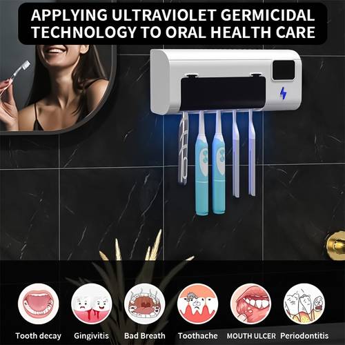 a toothbrush sterilizer wall mounted drying and storage disinfection rack for bathroom storage