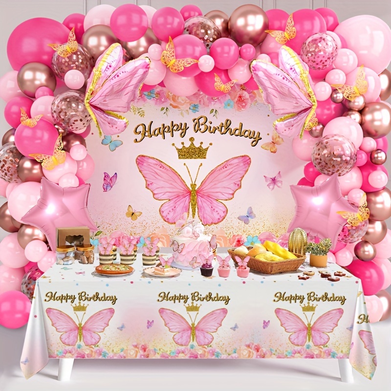 

Butterfly Background Cloth Tablecloth Balloon Set Happy Birthday Party Decoration Balloon Garland Arch Kit Butterfly 1st Birthday Party Suppies