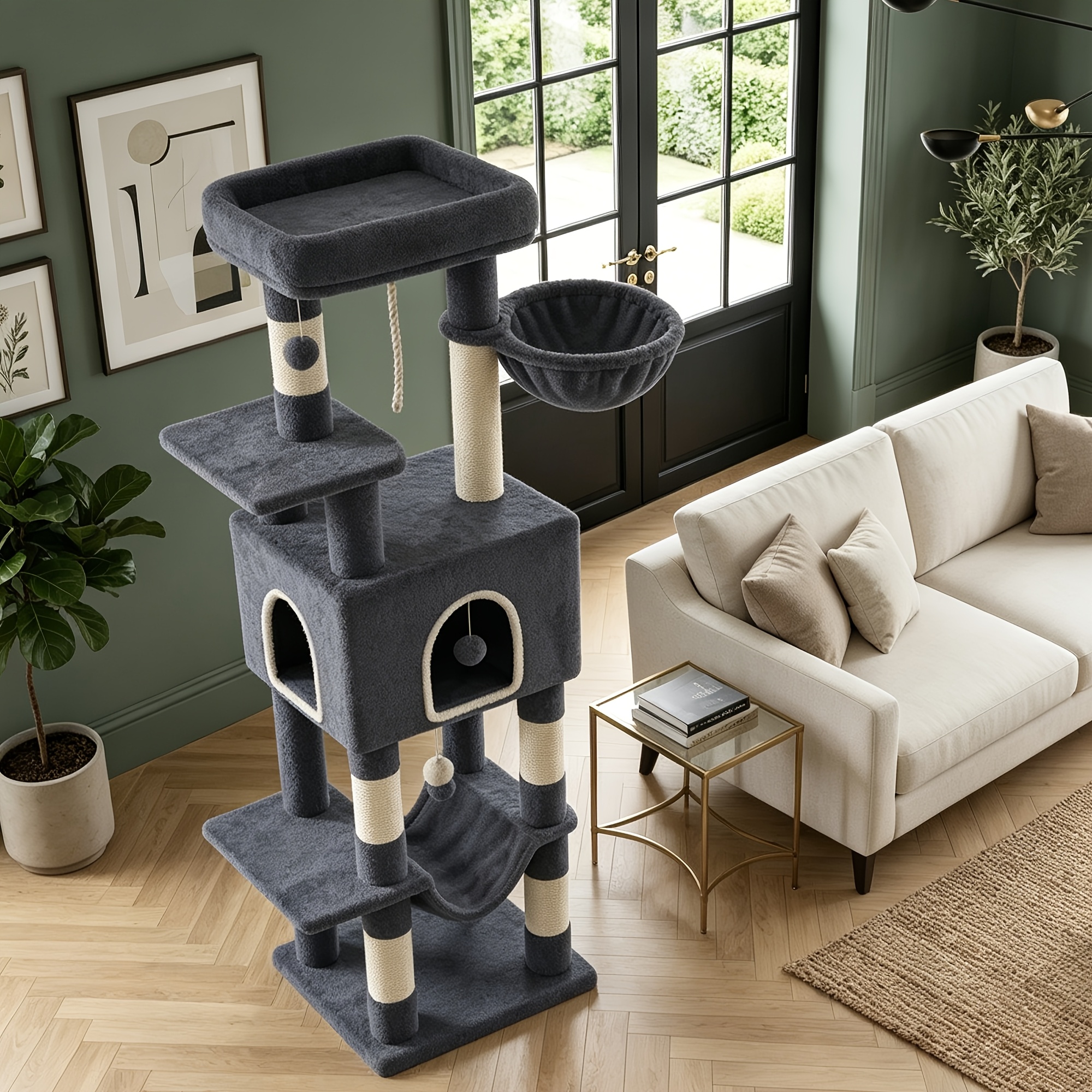 TEMU 164cm Six-tier 3d Cat Climbing Frame With 5 Durable Sisal Posts, Soft And Comfortable Cat Bed, Soft Fleece Fabric, Multi-cat For All Breeds