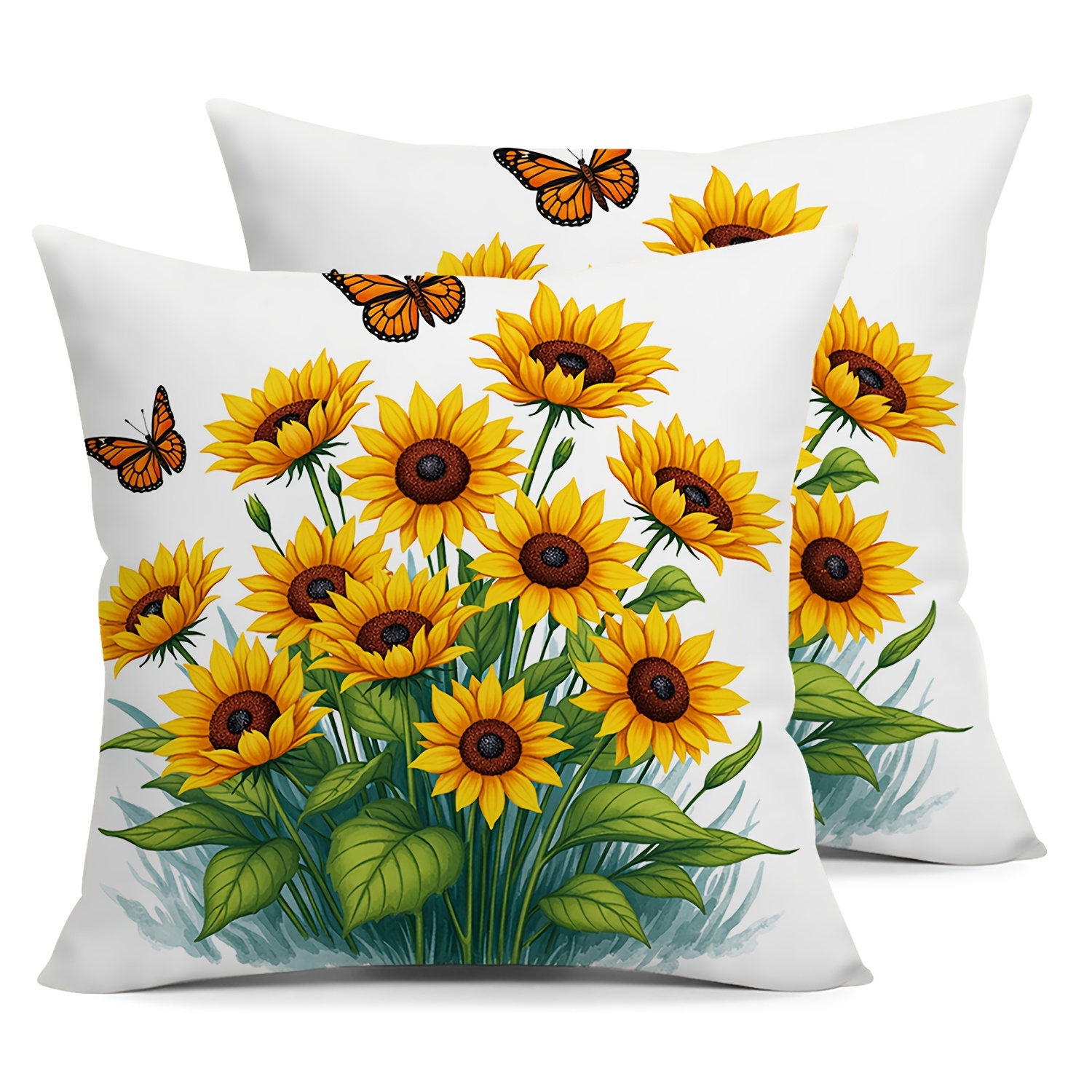 TEMU 2pcs Set, Sunflower Spring Summer Pillowcases 2-pack For Family Gatherings Living Room Sofa Chair Camping Seasonal Decor (single-sided Print,