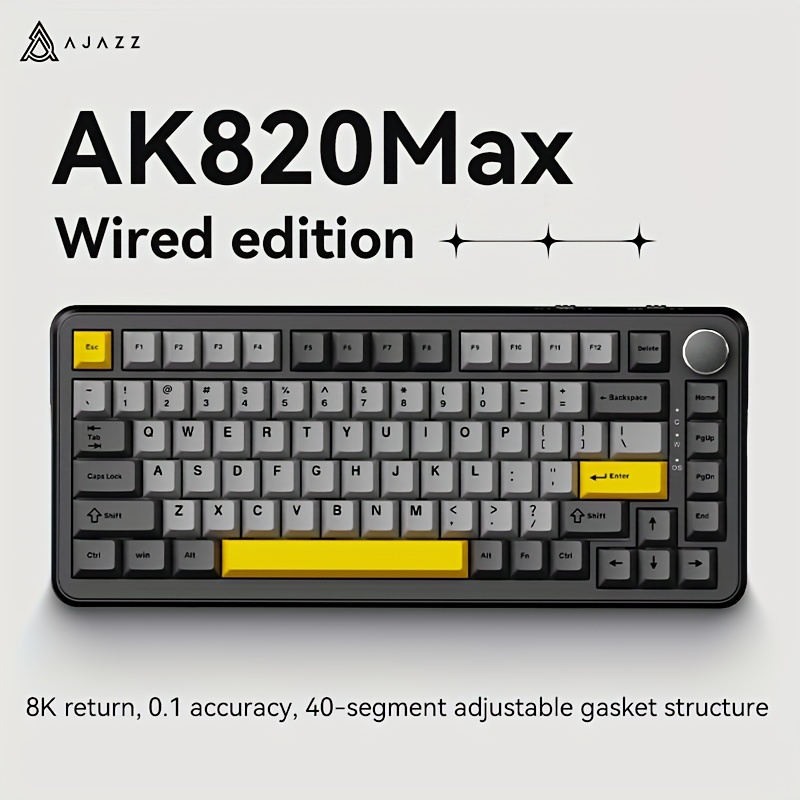 

1pc Ajazz Ak820max Wired Gaming Keyboard, 75% Layout, Mechanical Magnetic Switch, Hot-swappable Keypads, Ultra Low Latency, , Backlit, Usb Cable Included, Professional Esports Keyboard Without Battery